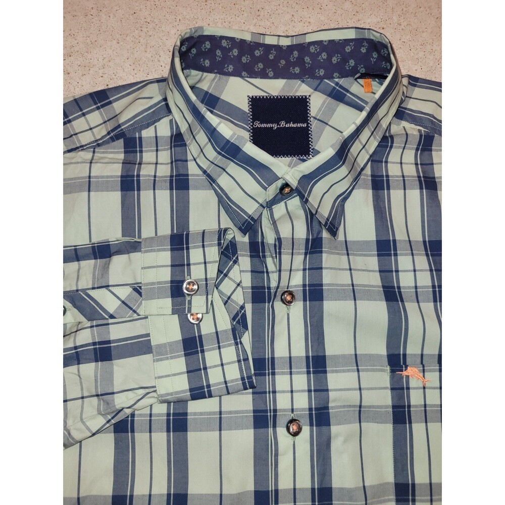 Tommy Bahama Men's XL Button Up Long Sleeve Shirt Blue/Green Plaid Cotton